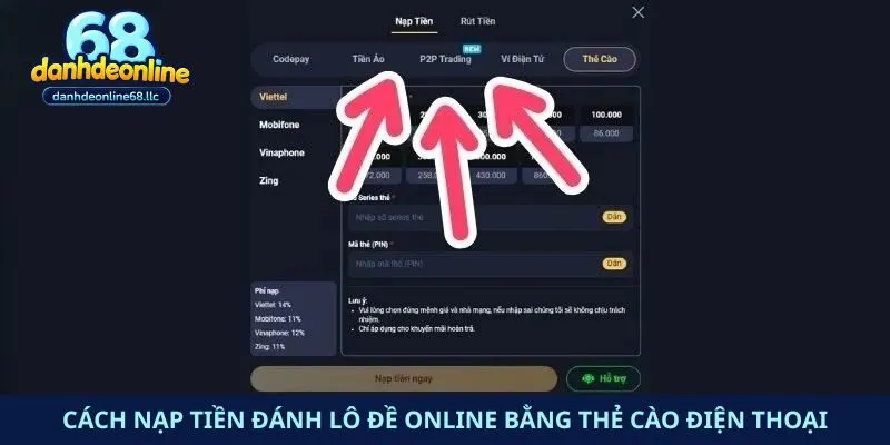 Cách nạp tiền đánh lô đề online bằng thẻ cào điện thoại